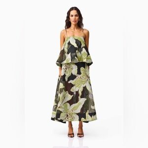 Elysia Tiered Gown in Black & Green Floral